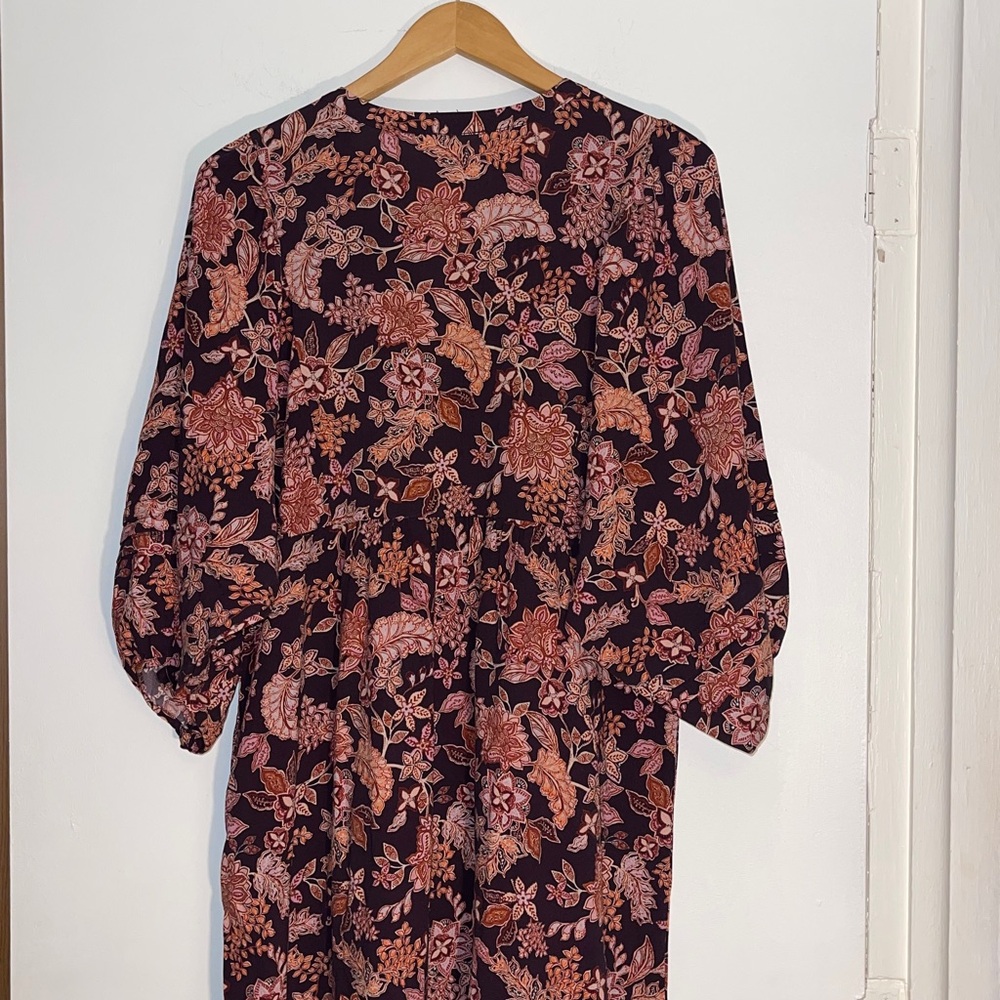 marine layer Lola burgundy floral midi dress medium - Picture 9 of 11